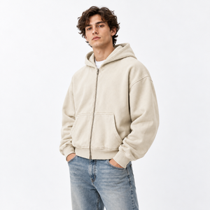Sweat-shirt à capuche zippé en molleton épais avec poignets côtelés, décontracté, automne-hiver, logo personnalisé, OEM ODM - Product Image 2