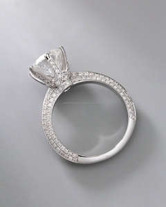 Bague solitaire de luxe en diamant de laboratoire taille ronde, bague de fiançailles en or blanc pavée de diamants, bijoux de mariée élégants pour femme - Product Image 3