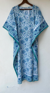 Nuevo y Elegante Kaftán con Estampado Animal, Cuello en V, Cordón Ajustable, Manga Corta, Corte Evase, de Algodón Suave Indio, con Encaje, Largo Completo, para Playa - Product Image 3