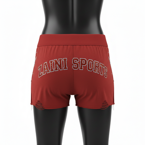 Shorts pour femmes en coton premium et élasthanne, doux et extensibles, avec logo personnalisé par transfert thermique rouge cristal. - Product Image 2