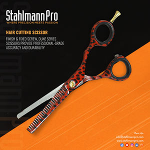 กรรไกรตัดผมสไตล์ญี่ปุ่น สีแดงดำเคลือบพิเศษ กรรไกรตัดผมสำหรับช่างตัดผม ตัดเส้นละเอียด ผลิตจากสแตนเลสโดย Stahlmann Pro - Product Image 5