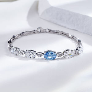Oval Blue Stone Oval Marquise Cut Lab Grown Diamond Tennis <b>Bracelet</b> 925 Sterling Silver 10K 14K 18K Gold Fine Jewelry Supplier - Product Image 4