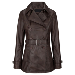 Chaqueta de Mujer de Piel de Oveja Marrón, Impermeable, Transpirable y Ecológica, con Botones al Frente, Manga Larga, Cuello y Relleno de Poliéster - Product Image 1