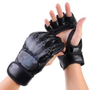 Gants de MMA à demi-doigts en cuir PU avec fermeture Velcro, unisexes, pour l'entraînement aux arts martiaux - Product Image 3