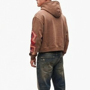 Sweat-shirt à capuche surdimensionné pour homme, le plus demandé, avec imprimé floqué squelette, en molleton de coton marron, style streetwear, pour l'automne - Product Image 2