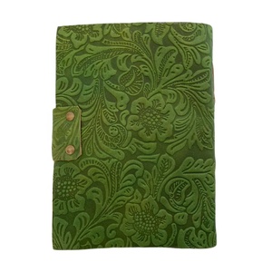 สมุดสเก็ตช์ A5สีเขียววินเทจปกสมุดโน๊ตปกหนังนูนแบบผ้านิ่มพิมพ์ลายดอกไม้กระดาษรีไซเคิล - Product Image 3