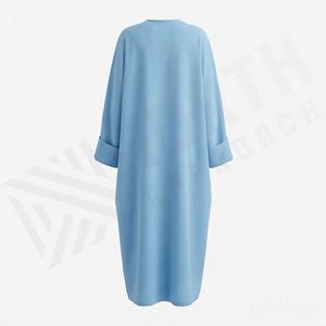 Abaya Kaftan pour femmes, style modeste, en mousseline, coupe droite naturelle, manches amples et plissées, devant ouvert, couleur personnalisable, pour musulmanes - Product Image 2