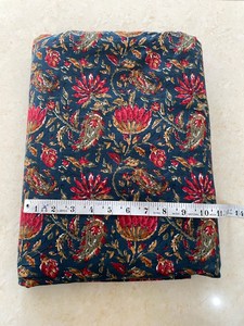 Navy Blue Lightweight Hand Block Printed Cotton Fabric <b>Red</b> Floral Paisley Jaipur Sanganeri Dress <b>Material</b> Home Decor Girls - Product Image 2