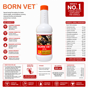 Sirop Herbal BornVet Tonique Utérin à Formule 3X pour le Soutien de la Fertilité Post-Insémination chez les Bovins, Buffleaux, Moutons et Chèvres |   Pack de 500 ml - Product Image 4