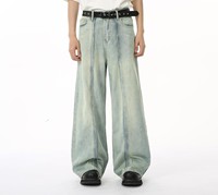 Jeans de mezclilla casuales de pierna ancha para hombre al por mayor con estampado, lavado, precio de fábrica para minoristas de moda