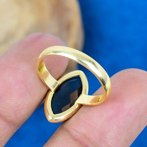 Natural Smokey Quartz Gemstone Marquise Shape <b>Ring</b> 18k <b>Gold</b> Micron Over 925 Sterling Silver - Product Image 4