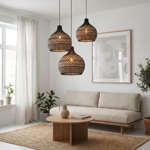Set of 3 Rattan Lampshades Pendant <b>Light</b> for Indoor Lighting Perfect for Bedroom Kitchen Restaurant Bar Hotel Restaurant Decor - Product Image 2
