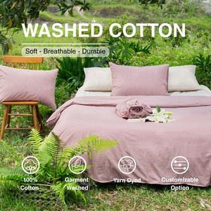 Washed Cotton Bedding Set Muted Plum Yarn Dyed Solid Color Modern Style 4PC <b>Duvet</b> <b>Cover</b> Sheet Pillowcase Set All Season - Product Image 1