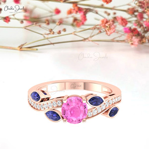 Natural 0.74 Cts Prong <b>Set</b> Pink Sapphire & Blue Sapphire Twisted Bypass <b>Ring</b> with 14k Solid <b>Gold</b> Diamond Wrap <b>Ring</b> for Women - Product Image 1