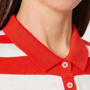 Women <b>Striped</b> Short Sleeve Polo Shirt Knitted Casual <b>Top</b> <b>Red</b> White Pattern - Product Image 5