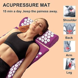 2026 Juego de colchoneta y almohada de acupresión con núcleo de espuma viscoelástica, colchoneta de yoga morada con bolsa de transporte para alivio y terapia de puntos gatillo - Product Image 4