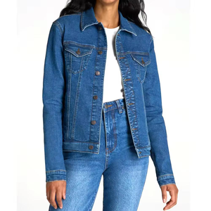 Chaqueta vaquera para mujer con capucha, estilo casual y urbano, cómoda, ropa exterior OEM con talla y logotipo personalizados. - Product Image 1