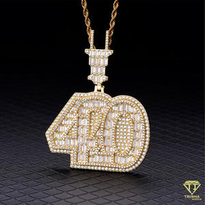 Collier pendentif Baguette en diamant de laboratoire 420, plaqué rhodium/or, style hip-hop, certifié GIA, bijoux pour homme - Product Image 3