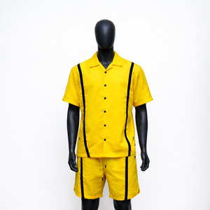 Conjunto de Camiseta y Pantalones Cortos Casuales para Hombre AL SWANS, Cuello en V, Bloques de Color, Transpirable, Verano, Tejido de Poliéster/Algodón, Logotipo Personalizado Digital - Product Image 2