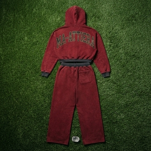Custom Women Acid Wash <b>Burgundy</b> Cropped Hoodie Wide Leg Jogger Set Cotton Fleece Streetwear OEM Wholesale - Product Image 6