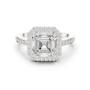 แหวนหมั้นผู้หญิงสุดหรูทำมือระดับพรีเมียม ทองคำขาว 14k เพชรทรง Asscher คุณภาพเยี่ยม เพชรเลี้ยงในห้องปฏิบัติการ และวงแหวนประดับเพชร - Product Image 1