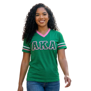 T-shirt en jersey brodé appliqué pour femme, col en V, motif lettres doublement cousues, en coton doux, haut tendance - Product Image 2