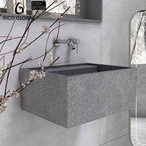 Lavabo rectangulaire mural en granit finition chromée design minimaliste facile à nettoyer vasque flottante - Product Image 2