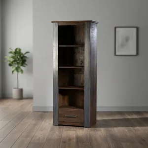 Estantería Industrial de Madera Maciza con 1 Cajón, Estante Abierto Rústico, Estructura de Hierro y Metal, Mueble de Almacenamiento - Product Image 5