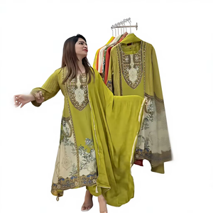Accesorios de Moda, Traje Salwar Étnico para Mujer, Diseño Indio-Pakistaní, Bordado, Crepé Natural, para Fiestas, Último Diseño - Product Image 1