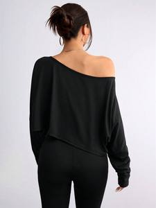 Women’s Off Shoulder Crop <b>Top</b> Bat Sleeve Drop Shoulder Solid Casual Summer Streetwear Sexy Crop Tee - Product Image 3