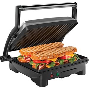 Piastra per Panini e Grill in Acciaio Inox a 4 Fette, Antiaderente, con Apertura Piatta per Preparazione Sandwich - Product Image 1