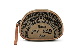 Mini sac en toile avec broderie, citation musicale, style vintage, fermeture à glissière, sangle de transport, sac pour femme toutes saisons - Product Image 3