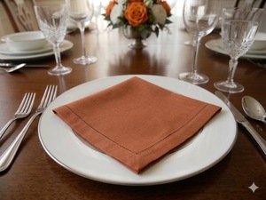 Brown <b>Linen</b> <b>Cloth</b> Napkin Embroidered Hem Square Dinner Napery Reusable <b>Table</b> <b>Linen</b> for Wedding Dining - Product Image 4