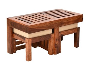 Juego de mesas de centro apilables de madera maciza |   Muebles Modernos Contemporáneos con 2 Taburetes Tapizados |   Muebles para Sala de Estar que Ahorran Espacio - Product Image 5