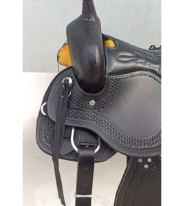Selle de cheval en cuir Western Bull usinée à la main noire - Product Image 3