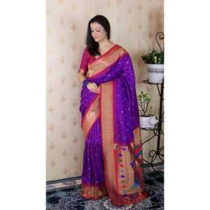 Sari en soie Paithani Bandhani violet tissé avec des fils Zari Elite Weaves 650g Vêtements indiens et pakistanais - Product Image 3