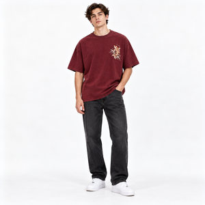 T-shirt pour homme à col rond et manches courtes, couleur bordeaux, coupe classique, logo sur le devant, écologique, décontracté, 100% coton jersey - Product Image 2
