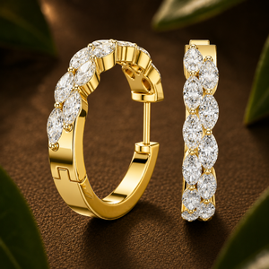 SHREERAJ SOLITAIRE Marquise Double Row Pave <b>Huggie</b> Hoop Earrings E VVS VS Lab Grown Diamond 14K 18K <b>Solid</b> <b>Gold</b> Rhodium Plated - Product Image 1