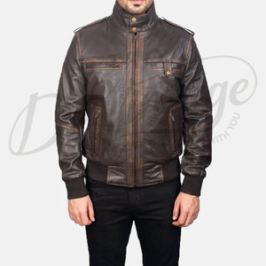 Blouson aviateur vintage en cuir véritable marron vieilli pour homme, coupe ajustée, style rétro décontracté, multi-poches, avec capuche, pour l'hiver - Product Image 2