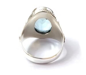 Blue Oval Cut Quartz Gemstone Sterling <b>Silver</b> <b>Ring</b> 8.2 Grams Big <b>Chunky</b> vintage Classic Unisex Available in All Sizes - Product Image 2