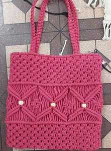 Bolso de Hombro de Macramé Rosa Hecho a Mano para Mujer, Bolso Tote Boho de Algodón Tejido para Compras, Viajes y Uso Diario, en Oferta - Product Image 5