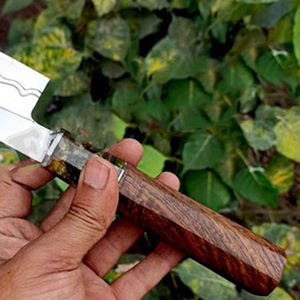 Couteau à filet en acier Damas Timber and Steel Enterprises pour la pêche, manche en bois, étui en cuir, lame droite à pointe clip - Product Image 2