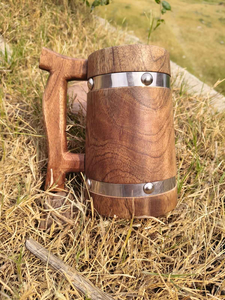 Mug à bière et à thé en bois poli fait main classique, design écologique, capacité 500 ml, emballage cadeau de haute qualité, Inde - Product Image 2