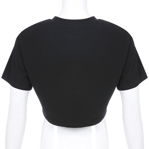 <b>Women's</b> <b>Black</b> <b>Cropped</b> T-Shirt Crew Neck Short Sleeve Solid Color Casual Knitted Regular Fit Logo Print All Seasons - Product Image 5