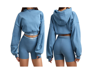 Women's Custom Logo Windbreaker Crop <b>Top</b> <b>Short</b> <b>Sets</b> Casual Two-Piece Summer Wear with Hooded Collar - Product Image 6