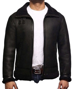 Blouson en cuir pour homme, col en fourrure noire, style bomber, matière de qualité supérieure, par HAIDII INDUSTRIES, 2026 - Product Image 1