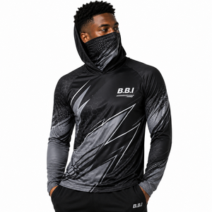 Customized <b>Men</b> Black White <b>Camo</b> Fishing Sun <b>Hoodie</b> Long Sleeve Sublimated Abstract Paint Splash Graphic Quick Dry Mask Top UPF - Product Image 2