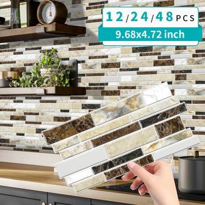 Classico 12 pezzi di piastrelle imitazione ceramica marrone scuro Stick impermeabile a prova di olio in PVC marmo adesivo facile decorativo - Product Image 2