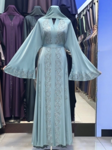 Abaya Tradicional Islámica Negra para Mujer, Estilo Saudí, de Poliéster Transpirable, Largo hasta el Tobillo, para Primavera, Venta al Por Mayor en Dubái - Product Image 6