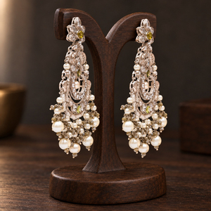 Wholesale Silver Plated <b>Pearl</b> Crescent Chandelier <b>Earrings</b> Bulk Custom Bridal Jewelry - Product Image 5